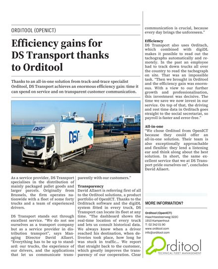 Publication DS Transport, efficiency gains with Orditool