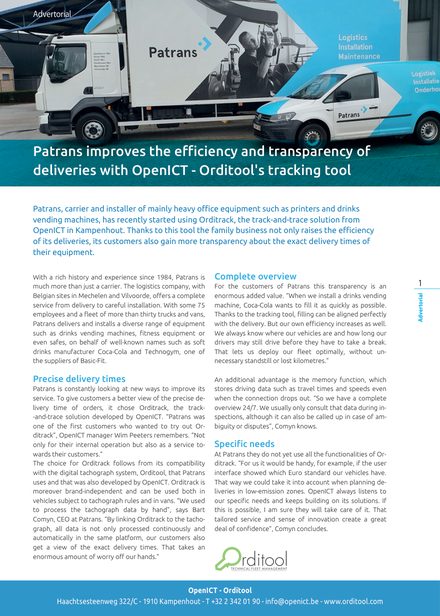 Publication Patrans, efficiency and transparency of deliveries with Orditrack