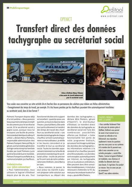 Reportage Palmans Transport, les données tachygraphe au secrétariat social