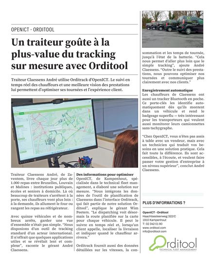Reportage Traiteur Claessens André, tracking sur mesure avec Orditool